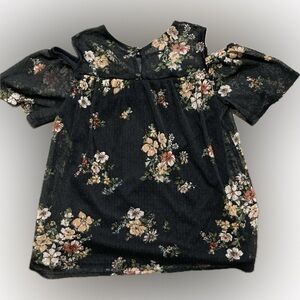 Girls Navy Floral Cold-Shoulder Top Size L